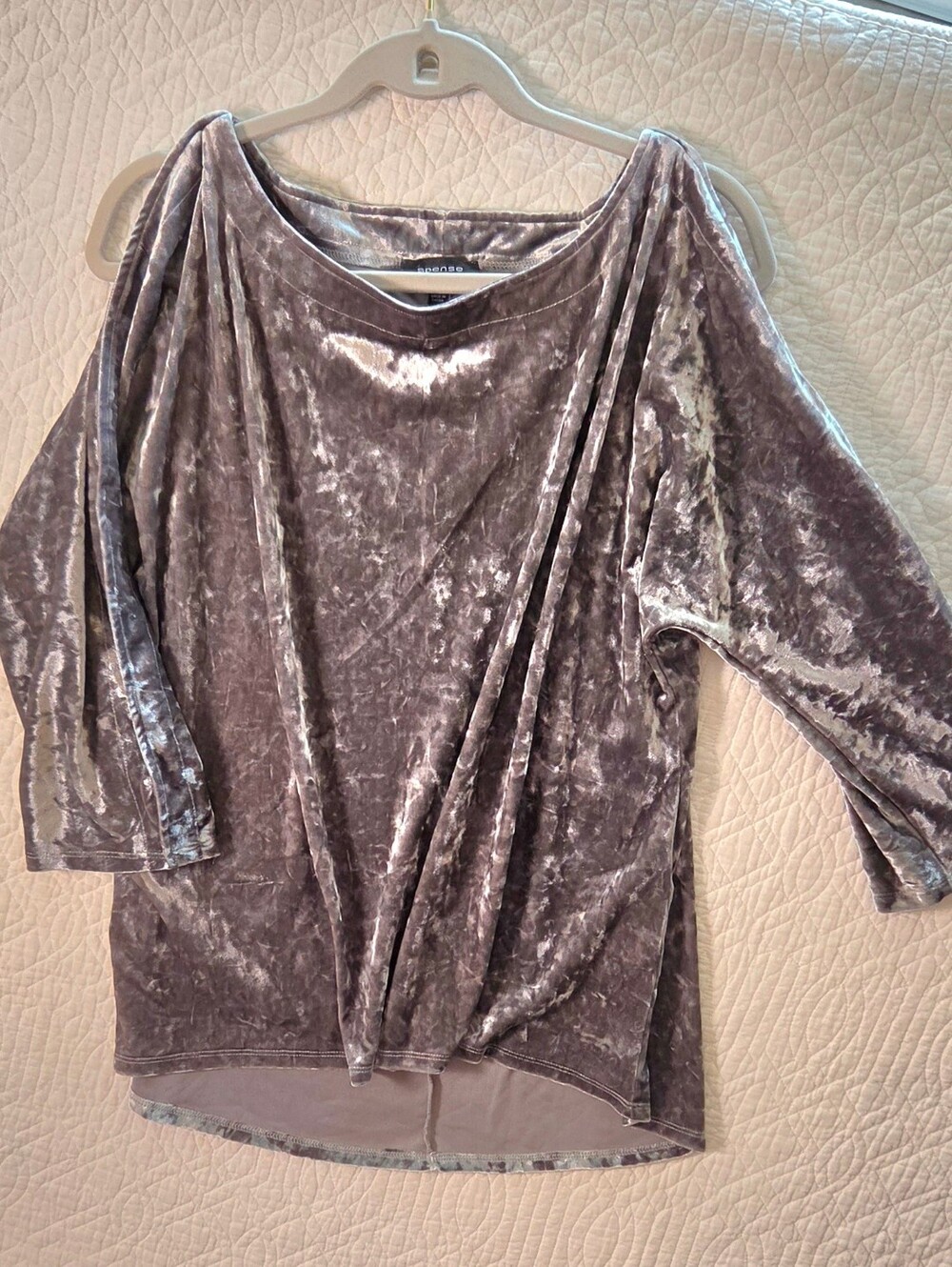 Spense Silver Taupe Velvet Cold-Shoulder Top